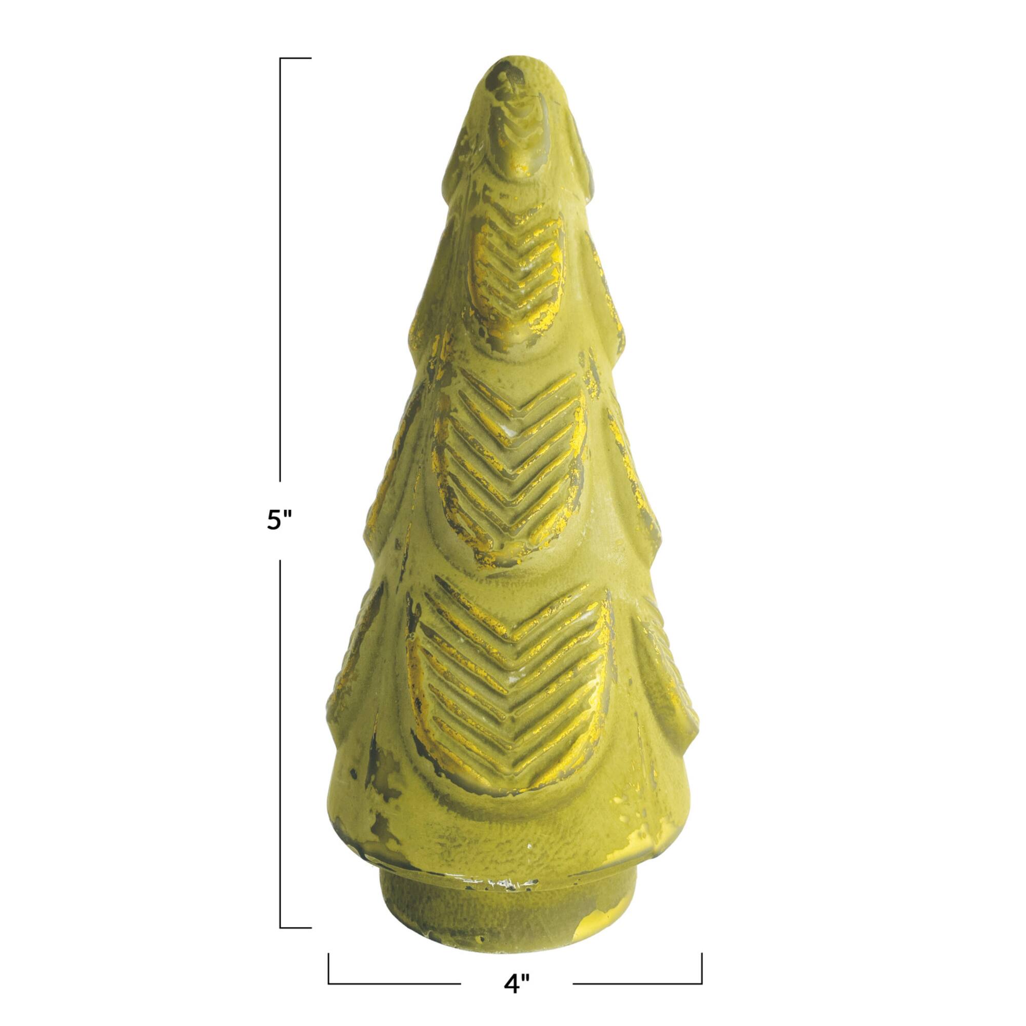 Hello Honey® 9.5" Green & Gold Tall Matte Embossed Glass Tree